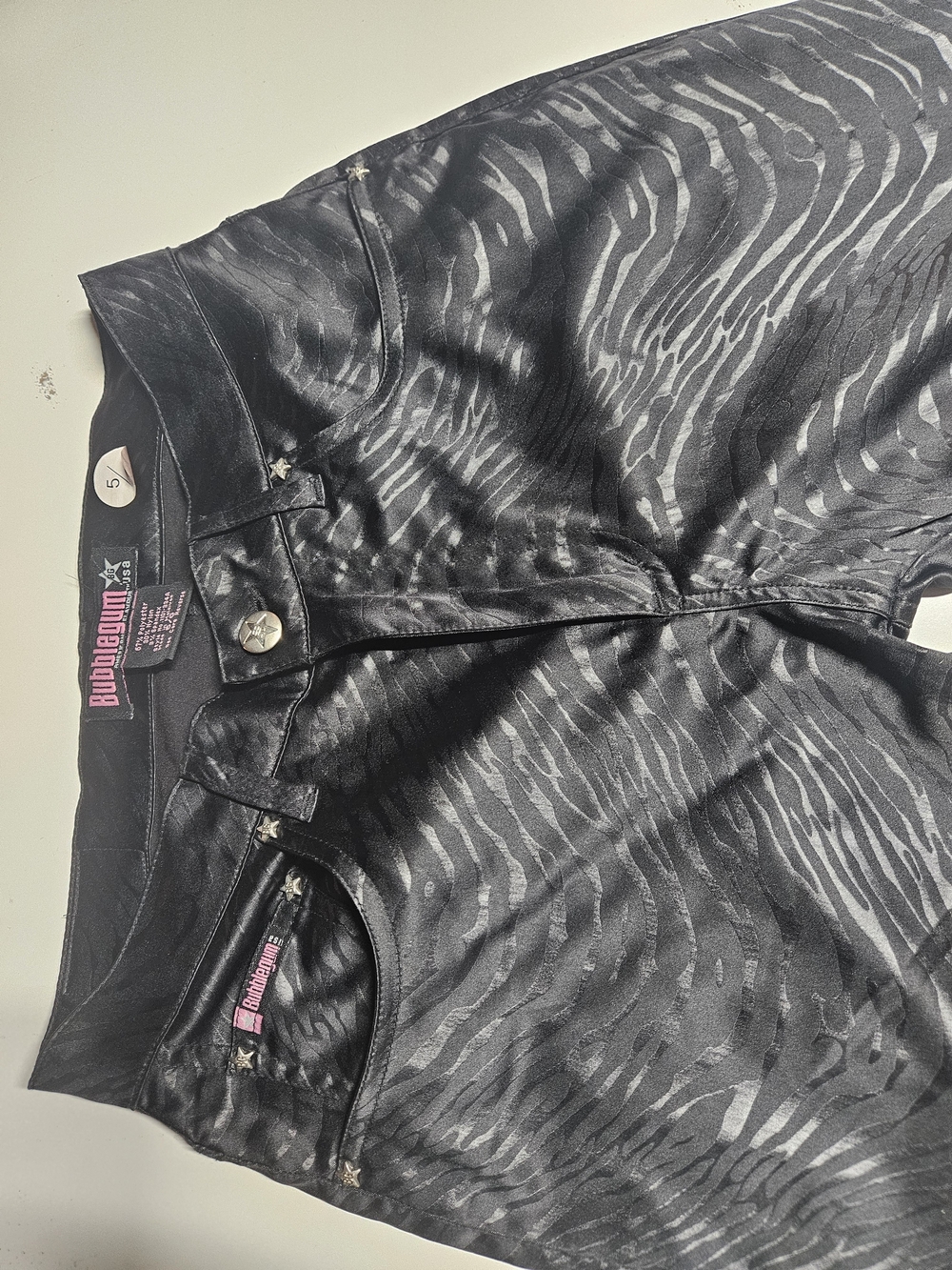 Vintage Y2K, Bubblegum Black Shiny Zebra-Effect Jean Jacket
